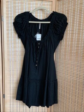 Free People Black Short Sleeve or off shoulder Mini Dress
